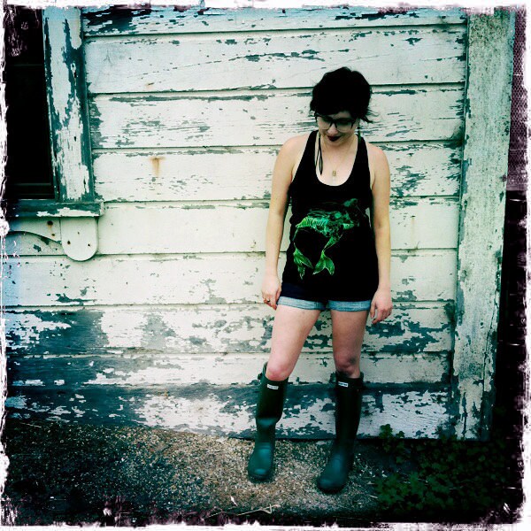 Merrabbit Mermaid Rabbit racerback tank-top - eco-friendly green ink screenprint on black cotton - womens sizes S, M, L
