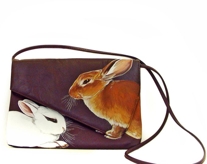 Handpainted Rabbit Purse i Think I'll Kiss You Burgundy Leather ...