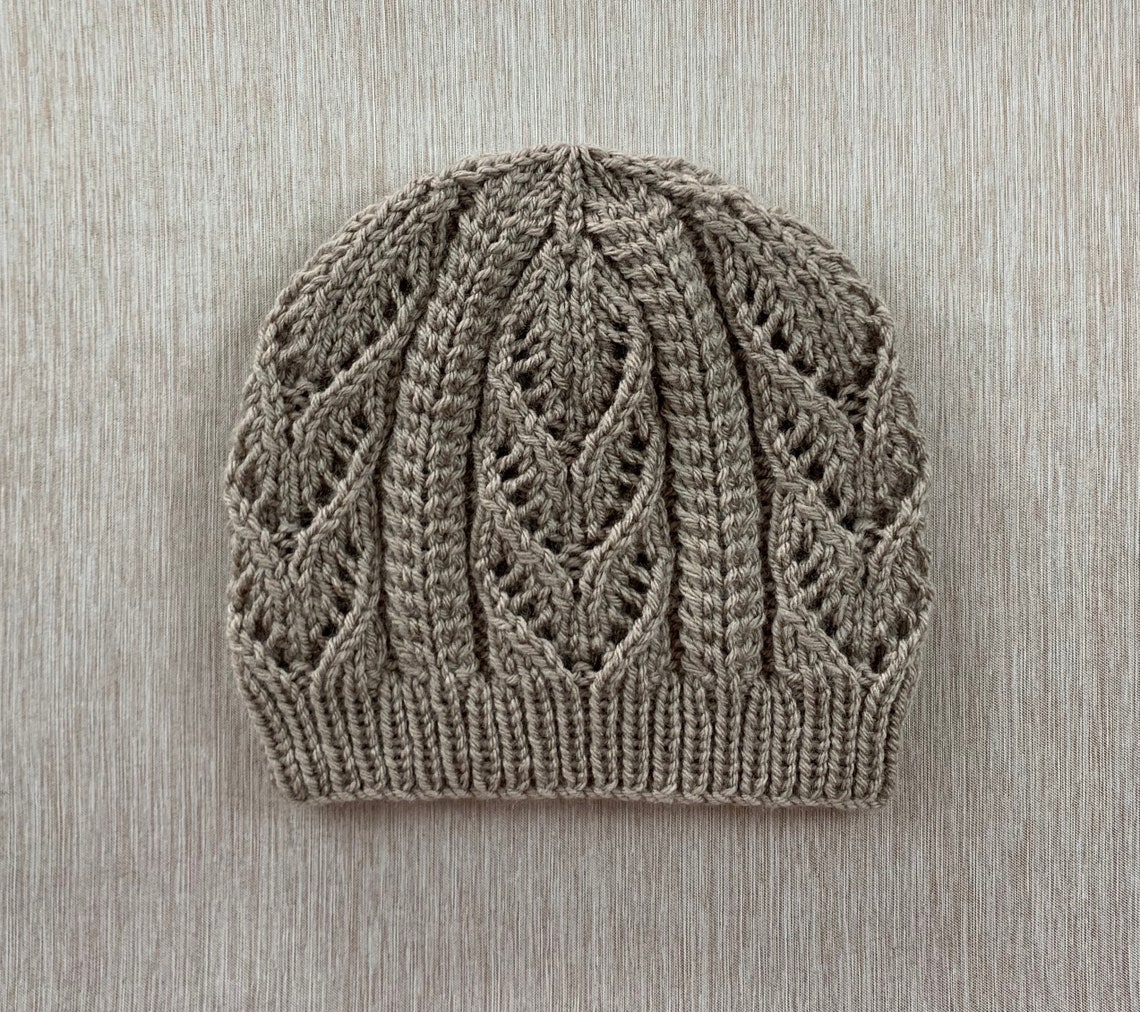 Knitting Pattern Instant Download #302 Hat With Cables and Lacy Leaves ...