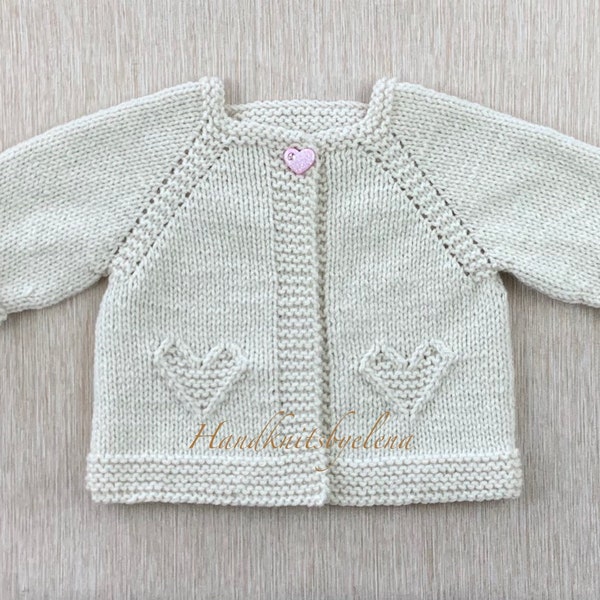 Knitting Pattern Instant Download #329 Baby Cardigan with Hearts, 0-6, 6-12, 12-18 Months, DK or Light Worsted Yarn, Top Down, Seamless