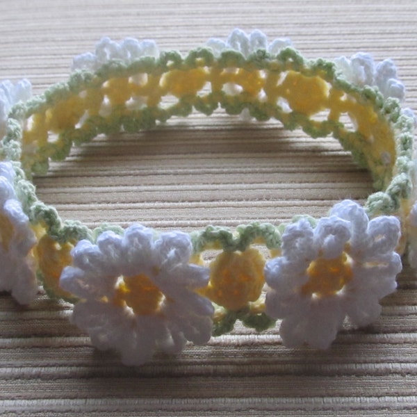 Instant Download Crochet Pattern #101 White and Yellow Daisies  Headband for a Girl