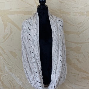 Knitting Pattern Instant Download #289 Infinity Scarf with Cables and Diagonal Lace Stripes