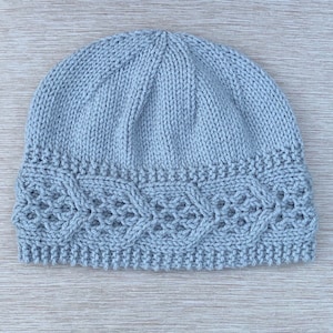 Knitting Pattern Instant Download #294  Hat "Kyra" in One Size Child-Adult, Medium Worsted Yarn. Seamed Border, Top knitted in the Round