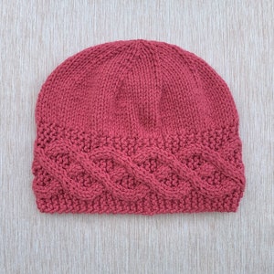 Knitting Pattern Instant Download #285 Hat "Ella", One Size Child-Adult, Medium Worsted Yarn, Seamed Border, Top Knitted in the Round