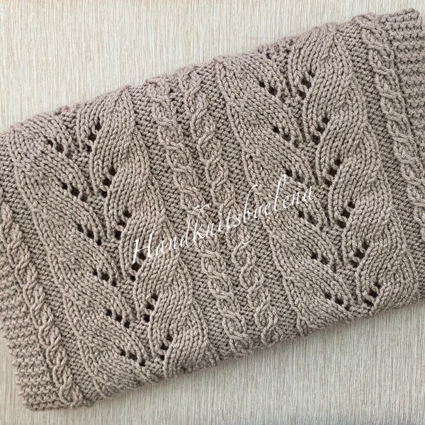 Knitting Pattern Instant Download #333 Infinity Scarf with Elegant Leaves, Medium Worsted/Aran Yarn