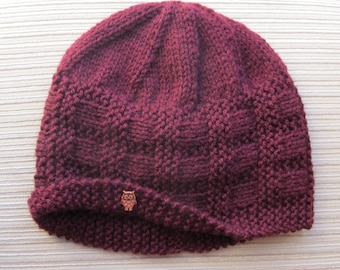 Instant Download Knitting Pattern #92 Burgundy Hat in Size Adult