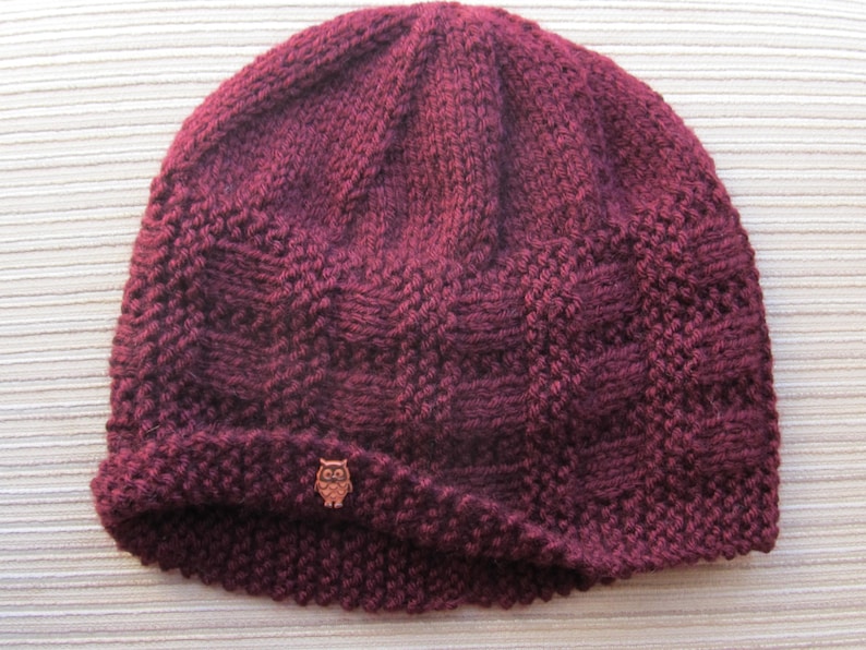 Instant Download Knitting Pattern #92 Burgundy Hat in Size Adult