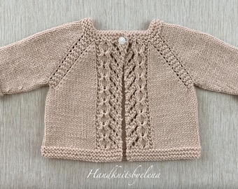 Knitting Pattern Instant Download #354 Baby Cardigan with Fancy Borders, 0-6, 6-12, 12-18 Months, DK Yarn, Top Down, Seamless