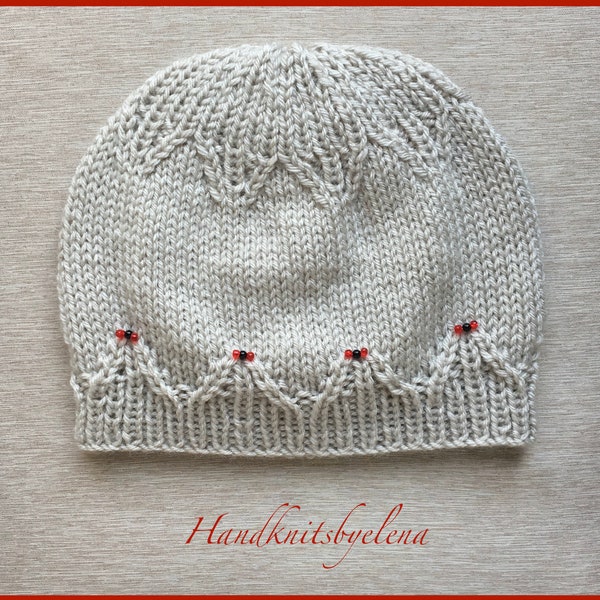 Knitting Pattern Instant Download #253 Hat "Bijou",  Sizes 3-6 Months, 6-12 Months, 1-3 Years, Child/Adult