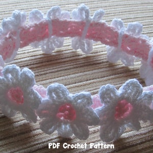 Instant Download Crochet Pattern #59 Baby Headband With White Daisies in sizes 0-3, 3-6, 6-12 Months