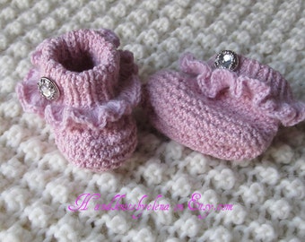 Knitting Pattern #34 Cotton Pink Booties with a Ruffle 0-3, 3-6, 6-9 months