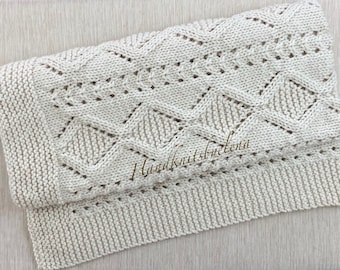 Knitting Pattern Instant Download #328 Baby Blanket with Large Diamonds, Medium Worsted/Aran Yarn