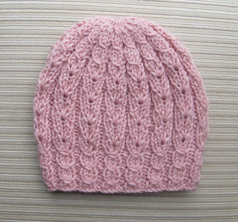 Knitting Pattern 162 Hat with Eyelet Braids, Size Child/Adult, Medium Worsted/Aran Yarn, Seamless image 1