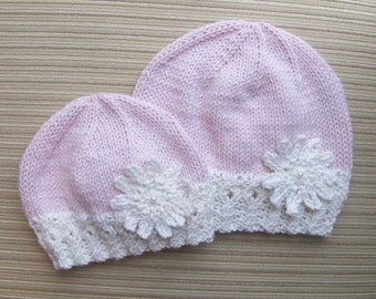 Knitting Pattern #134 Hat with a Large Snowflake in Sizes 3-6 Months and 2-3 Years, Medium Worsted Yarn, Seamed