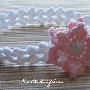 Crochet Pattern Instant Download 156 Baby Headband with a Pink Rose in sizes 0-3, 3-6, 6-12 Months, Sport or DK Yarn image 1