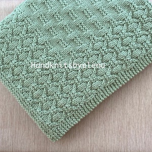 Knitting Pattern Instant Download #309 Baby Blanket in Sage Color, Medium Worsted/Aran Yarn