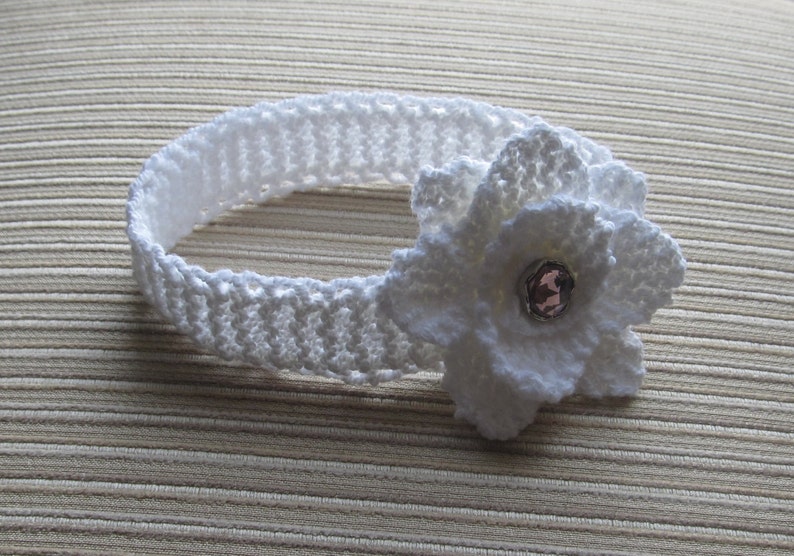 Knitting Pattern Instant Download 142 White Headband with a Rose for a Baby Girl, Sport or DK Yarn image 2