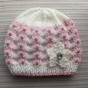Knitting Pattern Instant Download 84 White and Pink Hat, Sizes 12 months and 2-4 years, Medium Worsted/Aran Yarn, Seamed image 2