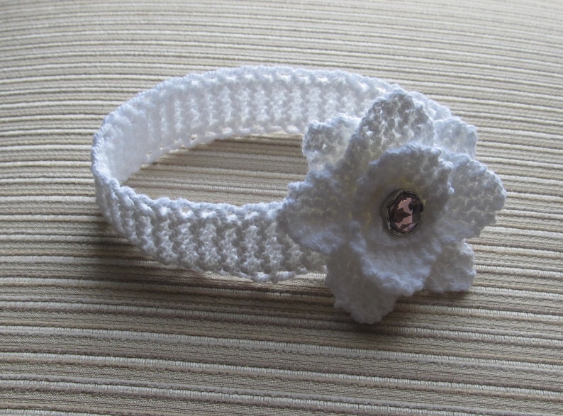 Knitting Pattern Instant Download 142 White Headband with a Rose for a Baby Girl, Sport or DK Yarn image 3