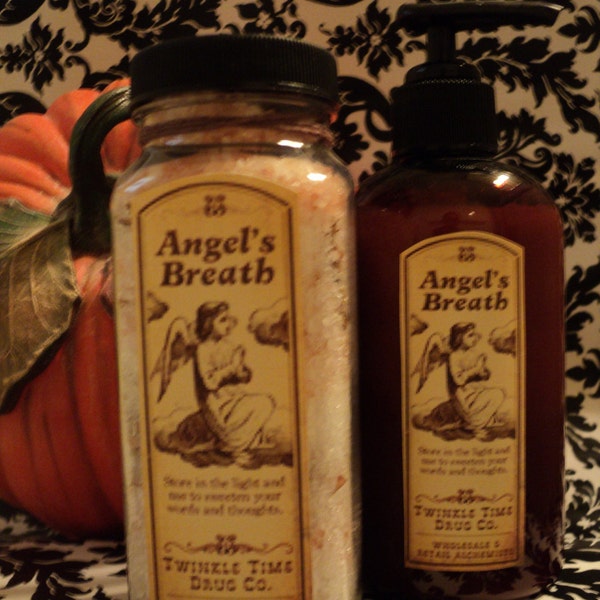 ON SALE: Victorian Rose, Angel themed,  Mineral Bath Salts, Vegan,  8oz perfect for fall, autumn, Halloween Poison Labels