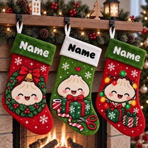 Calza di Natale personalizzata con motivo di ravioli, ghirlanda con nome personalizzato, confezione regalo per le feste, simpatico regalo di Natale per la famiglia, decorazione natalizia per bambini