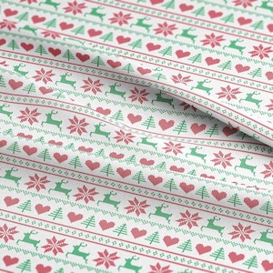 Christmas Fair Isle Fabric by the Yard or Fat Quarter - Christmas Fabric - Quilting Cotton, Minky, Organic Cotton, Scandinavian Fabric