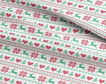 Christmas Fair Isle Fabric by the Yard or Fat Quarter - Christmas Fabric - Quilting Cotton, Minky, Organic Cotton, Scandinavian Fabric