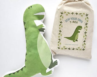 Dinosaur Sewing Kit, T-Rex Plush Cut and Sew Toy Fabric Panel, DIY Kids Sewing Craft