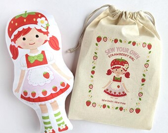Strawberry Girl Doll Sewing Kit, Beginner-Friendly Craft for Kids