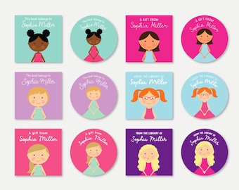 Personalized Girls Stickers, Mini Me, Custom Girl Stickers, Kids Gift Labels, Girl Portrait Illustration, Look-Alike, Children's Bookplates