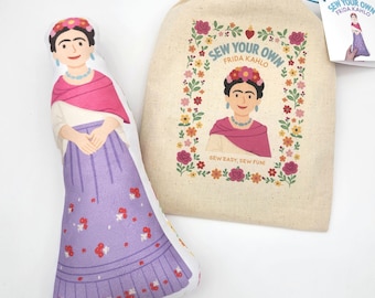 Sew Your Own Frida Kahlo Doll Kit, Women Who Changed the World, Beginner Sewing Kit for Kids & Adults, Cut and Sew Doll Educational Craft