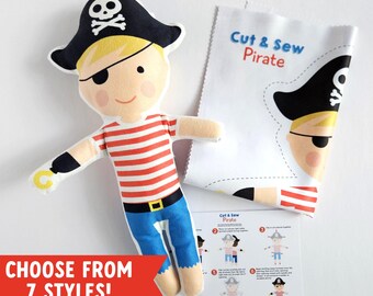 Cut and Sew Pirate Doll , Custom Doll Sewing Kit, DIY Pirate Boy Doll Fabric Pattern, Pirate Doll Sewing Pattern, DIY Doll