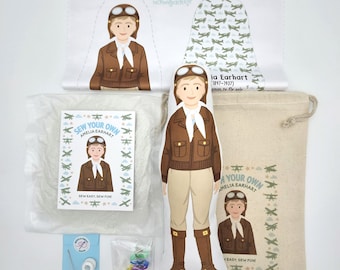 Sew Your Own Amelia Earhart Doll Kit, Women Who Changed the World, Beginner Sewing Kit, Women in History Doll Craft Kit