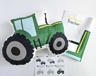 DIY Farm Tractor Sewing Kit, Tractor Fabric Panel, Tractor Cushion, Tractor Sewing Pattern, Cut and Sew Tractor, DIY Tractor Soft Toy