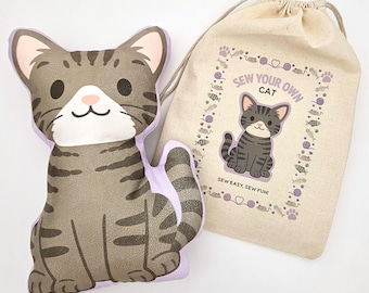 Sew Your Own Cat Sewing Craft Kit - Tabby Cat, Beginner Friendly for Kids & Adults