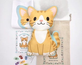 Sew Your Own Cat Sewing Craft Kit - Orange Cat, Beginner Friendly for Kids & Adults
