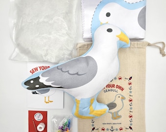 DIY Seagull Sewing Kit, Beginner Bird Plush Craft Kit, Sew Your Own Seagull, Fabric Cut and Sew Kit for Kids & Adults