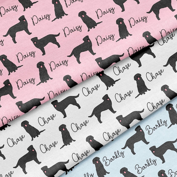 Personalized Black Lab Fabric by the Yard or Fat Quarter, Quilting Cotton, Jersey, Minky, Organic Cotton, Custom Dog Fabric