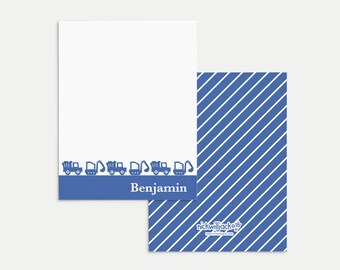 Kids Personalized Construction Note Cards | Personalized Stationery for Boys | Digger, Dump Truck, Excavator, Trucks | Kids Stationery
