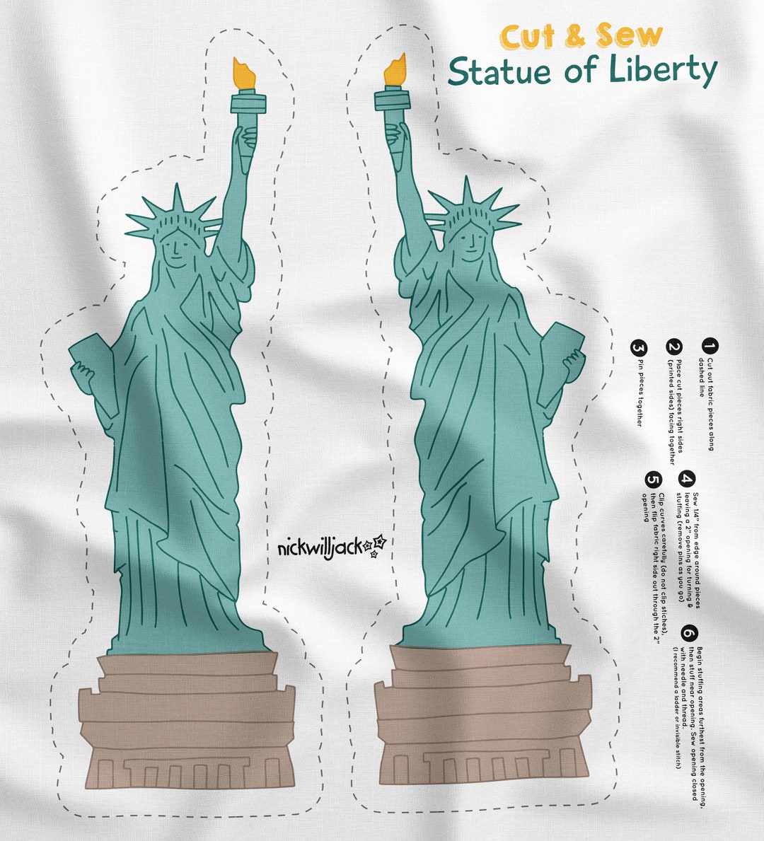 Statue of Liberty Cut and Sew Panel, Lady Liberty Fabric Panel, Nursery