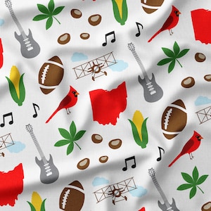 Ohio Fabric - OH Fabric by the Yard or Fat Quarter - Quilting Cotton, Jersey, Minky, Organic Cotton - Buckeyes, Football, Farming, Cardinals