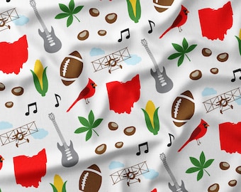 Ohio Fabric - OH Fabric by the Yard or Fat Quarter - Quilting Cotton, Jersey, Minky, Organic Cotton - Buckeyes, Football, Farming, Cardinals
