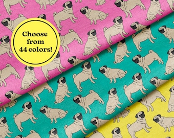 Pug Fabric by the Yard or Fat Quarter - Pick Your Color! - Dog Fabric - Quilting Cotton, Jersey, Minky, Organic Cotton - Custom Fabric