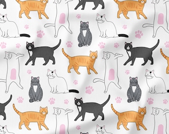 Cat Fabric by the Yard - Kitten Fabric - Quilting Cotton, Jersey, Minky, Organic Cotton - Tuxedo Cat, Tabby Cat, Orange Cat, White Cat