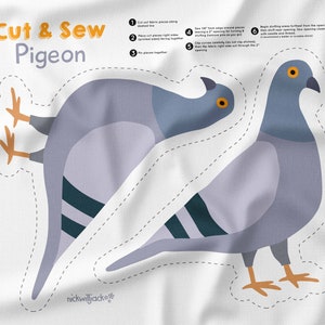 New York Pigeon Cut and Sew Panel, Pigeon Fabric Panel, Pigeon Nursery Cushion, Pigeon Plushie Panel, Sewing for Kids, New York Nursery