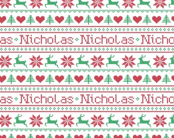 Christmas Fair Isle Personalized Fabric by Yard, Nordic Christmas, Custom Christmas Fabric, Scandinavian Christmas Fabric, Sweater Fabric