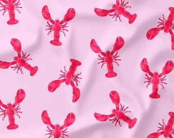 Watercolor Lobster on Pink Fabric by the Yard - Pink Lobster Fabric