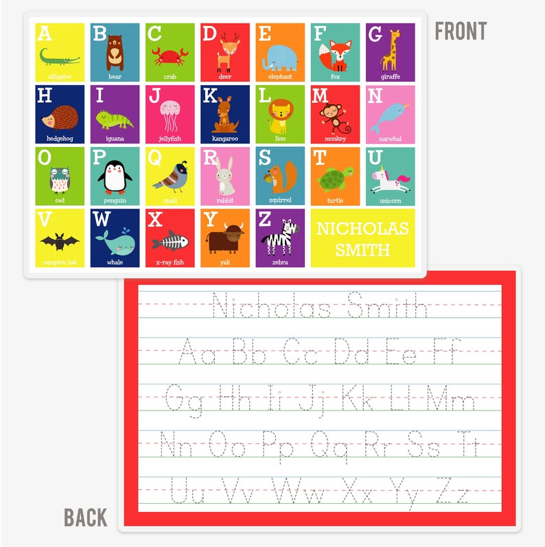 Animal Alphabet Placemat Personalized ABC Placemat Custom Etsy