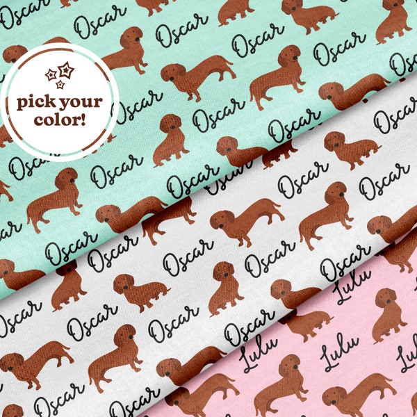 Personalized Dachshund Fabric by the Yard or Fat Quarter, Quilting Cotton, Jersey, Minky, Organic Cotton, Custom Dog Fabric