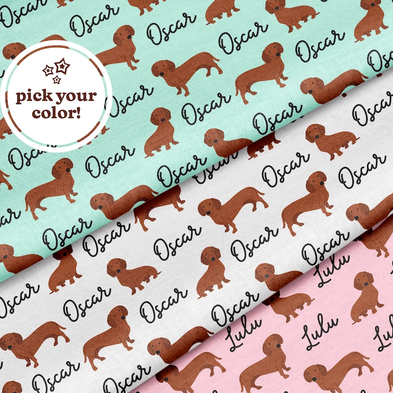 Personalized Dachshund Fabric by the Yard or Fat Quarter, Quilting Cotton, Jersey, Minky, Organic Cotton, Custom Dog Fabric image 1